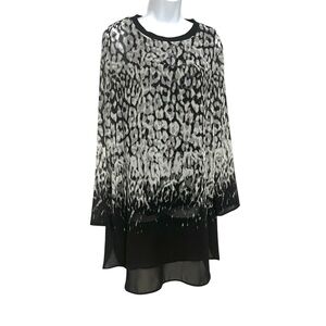 Calvin Klein Animal Print Long Tunic, Black/Light Grey Size Large Sheer Overlay